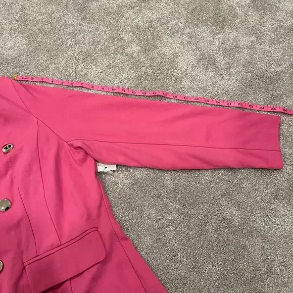 NWT Eloqui Women's Fabric Plus Size Blazer in Bright Pink Gold Buttons Size 22 - Picture 12 of 13